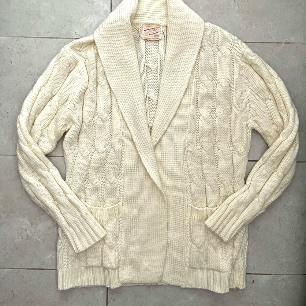 Vintage Eaton Cable Knit Shawl Collar Cardigan
